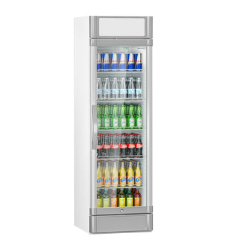 Commercial Beverage Display Fridge - 595mm - 347 Litres - with 1 hinged glass door - LED lighting - Temperature range 2 to 10 °C - Grey