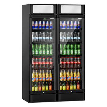(2 pcs) Beverage cooler - 690 liters - with 2 glass doors & advertising display