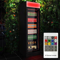 Chłodziarka do napojów - 345 litrów - bezramkowy design - z 1 szklanymi drzwiami i kolorowym oświetleniem LED