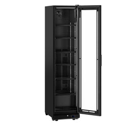Szafa chłodnicza przeszklona PREMIUM - 463L- 500mm - bezramowe drzwi - 1‑drzwiowa, drzwi skrzydłowe, drzwi szklane - oświetlenie LED - cyfrowy wyświetlacz temperatury - Czarna - Dla PL - 0–7°C