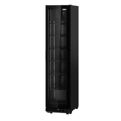 Szafa chłodnicza przeszklona PREMIUM - 463L- 500mm - bezramowe drzwi - 1‑drzwiowa, drzwi skrzydłowe, drzwi szklane - oświetlenie LED - cyfrowy wyświetlacz temperatury - Czarna - Dla PL - 0–7°C