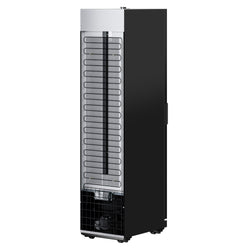 Szafa chłodnicza przeszklona PREMIUM - 463L- 500mm - bezramowe drzwi - 1‑drzwiowa, drzwi skrzydłowe, drzwi szklane - oświetlenie LED - cyfrowy wyświetlacz temperatury - Czarna - Dla PL - 0–7°C