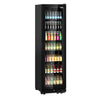Szafa chłodnicza przeszklona PREMIUM - 355L-595mm - bezramowe drzwi - 1-drzwiowa, drzwi skrzydłowe, drzwi szklane - oświetlenie LED - sterowanie elektroniczne - cyfrowy wyświetlacz temperatury - Czarna - Dla PL - 0–7°C