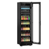 Szafa chłodnicza przeszklona PREMIUM - 355L-595mm - bezramowe drzwi - 1-drzwiowa, drzwi skrzydłowe, drzwi szklane - oświetlenie LED - sterowanie elektroniczne - cyfrowy wyświetlacz temperatury - Czarna - Dla PL - 0–7°C