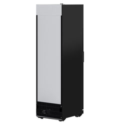 Szafa chłodnicza przeszklona PREMIUM - 355L-595mm - bezramowe drzwi - 1-drzwiowa, drzwi skrzydłowe, drzwi szklane - oświetlenie LED - sterowanie elektroniczne - cyfrowy wyświetlacz temperatury - Czarna - Dla PL - 0–7°C