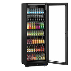 Szafa chłodnicza przeszklona PREMIUM - 455L-750mm - bezramowe drzwi - 1-drzwiowa, drzwi skrzydłowe, drzwi szklane - oświetlenie LED - sterowanie elektroniczne - cyfrowy wyświetlacz temperatury - Czarna - Dla PL - 0–7°C