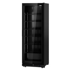 Szafa chłodnicza przeszklona PREMIUM - 455L-750mm - bezramowe drzwi - 1-drzwiowa, drzwi skrzydłowe, drzwi szklane - oświetlenie LED - sterowanie elektroniczne - cyfrowy wyświetlacz temperatury - Czarna - Dla PL - 0–7°C