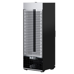 Szafa chłodnicza przeszklona PREMIUM - 455L-750mm - bezramowe drzwi - 1-drzwiowa, drzwi skrzydłowe, drzwi szklane - oświetlenie LED - sterowanie elektroniczne - cyfrowy wyświetlacz temperatury - Czarna - Dla PL - 0–7°C