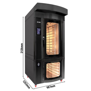 Piec obrotowy gazowy z nawilżaniem - dotykowy - 10x EN 600x400 - Czarny - z okapem & komorą rozrostu & systemem mycia