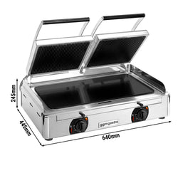 Glass Ceramic Contact Grill – 3.4 kW – Smooth Bottom & Ribbed Top – Grilling Surface: 2 x220x220mm