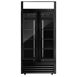 Szafa chłodnicza przeszklona - 630L- 925mm - 2-drzwiowa, drzwi skrzydłowe, drzwi szklane - oświetlenie LED - cyfrowy wyświetlacz temperatury - Czarna - Dla PL - 2–8°C