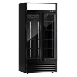 Szafa chłodnicza przeszklona - 630L- 925mm - 2-drzwiowa, drzwi skrzydłowe, drzwi szklane - oświetlenie LED - cyfrowy wyświetlacz temperatury - Czarna - Dla PL - 2–8°C