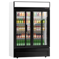 Szafa chłodnicza przeszklona - 880L- 1295mm - Czarna - 2‑drzwiowa, drzwi suwane, drzwi szklane - oświetlenie LED - Dla PL - 2–8°C