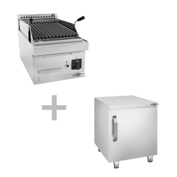 Grill gazowy z kamienia lawowego - 7 kW - Grill uchylny - włącznie z rusztem do grillowania podstawa z 1 drzwiczkami - Prime Gastro