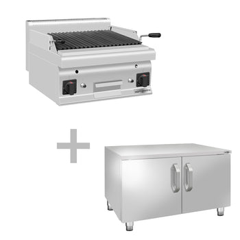 Grill gazowy z kamienia lawowego - 10,6 kW - Grill uchylny - włącznie z podstawą z 2 drzwiczkami - Prime Gastro