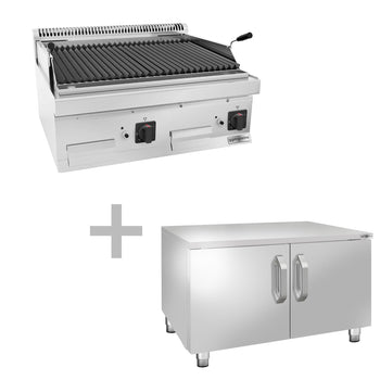 Grill gazowy z kamienia lawowego - 14 kW - uchylny ruszt do grillowania - włącznie z podstawą z 2 drzwiczkami - Prime Gastro