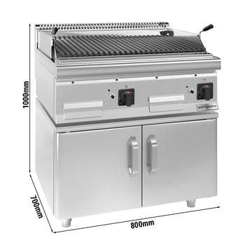 Grill gazowy z kamienia lawowego - 14 kW - uchylny ruszt do grillowania - włącznie z podstawą z 2 drzwiczkami - Prime Gastro