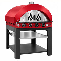Piec do pizzy – gazowy – 4x 30 cm – manualny – z podstawą – czerwony