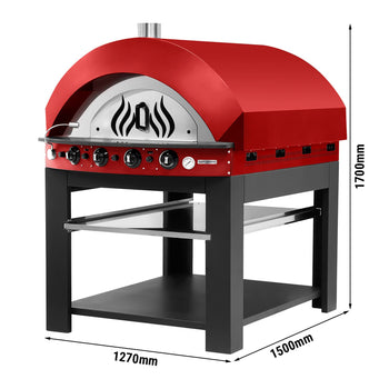 Gazowy piec do pizzy - czerwony - 9 x 25 cm - manualny - włącznie z ramą podstawy - Prime Gastro