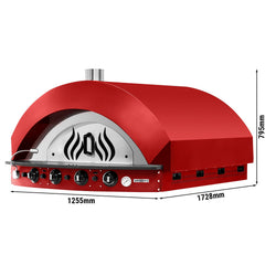 Gas Deck Pizza Oven - Single Deck - Stone Deck - 12 x Ø30 cm - Mechanical Controls - Red - up to 400°C