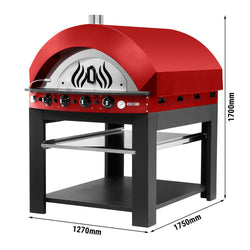 Gazowy piec do pizzy - czerwony - 11 x 25 cm - manualny - włącznie z ramą podstawy