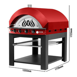 Gas Deck Pizza Oven - Single Deck - 12 x Ø30 cm - Mechanical Controls - Red - up to 400°C - incl. Base frame