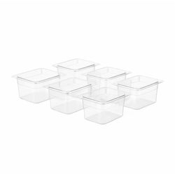 (6 szt.) Pojemnik GN z polipropylenu - GN 1/6 - 100mm - Przezroczysty (mleczny) - Pojemność:1,5L