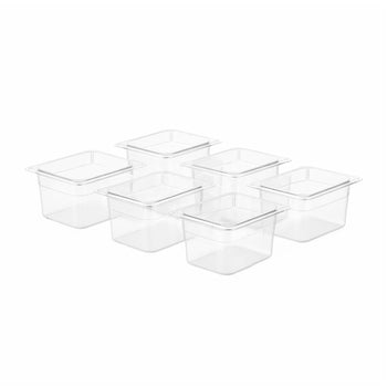 (6 szt.) Pojemnik GN z polipropylenu - GN 1/6 - 100mm - Przezroczysty (mleczny) - Pojemność:1,5L
