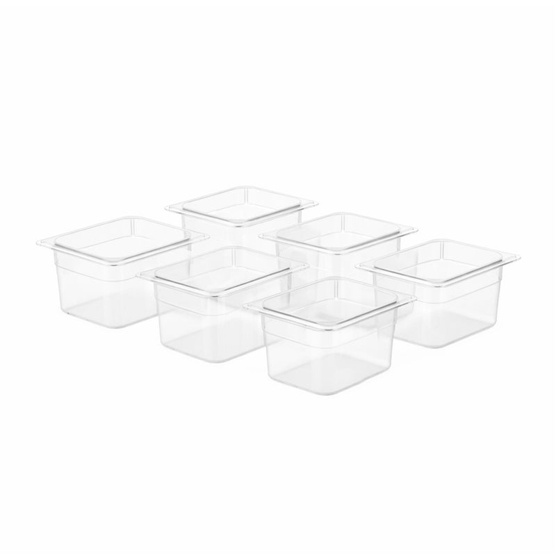 (6 szt.) Pojemnik GN z polipropylenu - GN 1/6 - 100mm - Przezroczysty (mleczny) - Pojemność:1,5L
