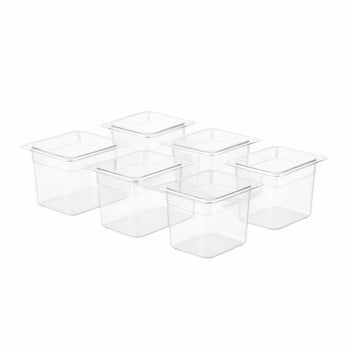 (6 szt.) Pojemnik GN z polipropylenu - GN 1/6 - 150mm - Przezroczysty (mleczny) - Pojemność:2,2L
