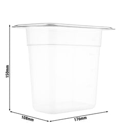 (6 szt.) Pojemnik GN z polipropylenu - GN 1/9 - 150mm - przezroczysty - Pojemność:1,27L