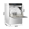 Double-skinned Undercounter Commercial Dishwasher - 500mm Basket - Digital Controls - 3.9kW - with Integrated Water Softener - with Drain, Rinse Aid & Detergent Pumps