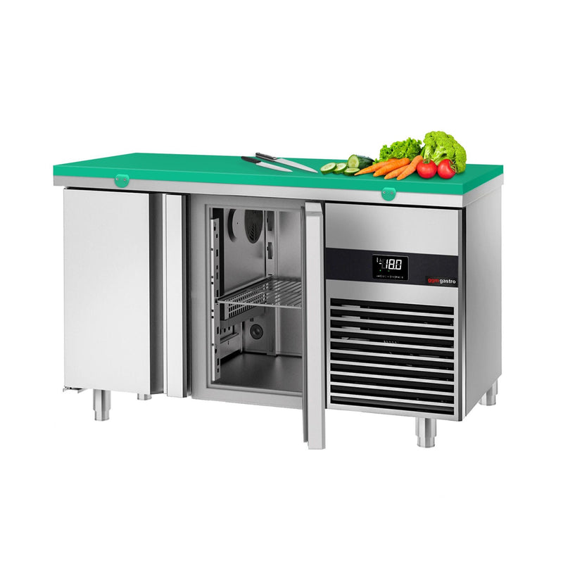 Stół mroźniczy PREMIUM - 1400x700mm - 281L - z 2 drzwiami - na rynek PL - w tym deska do krojenia Zielony