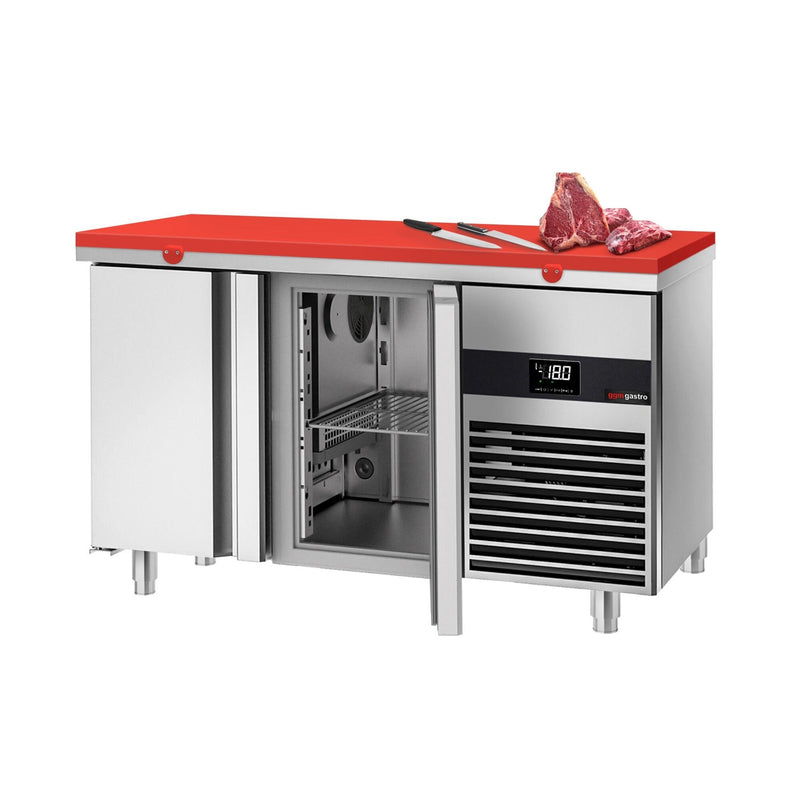Stół mroźniczy PREMIUM - 1400x700mm - 281L - Czerwony - z 2 drzwiami - w tym deska do krojenia Czerwony - na rynek PL