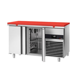 Stół mroźniczy PREMIUM - 1400x700mm - 281L - Czerwony - z 2 drzwiami - w tym deska do krojenia Czerwony - na rynek PL