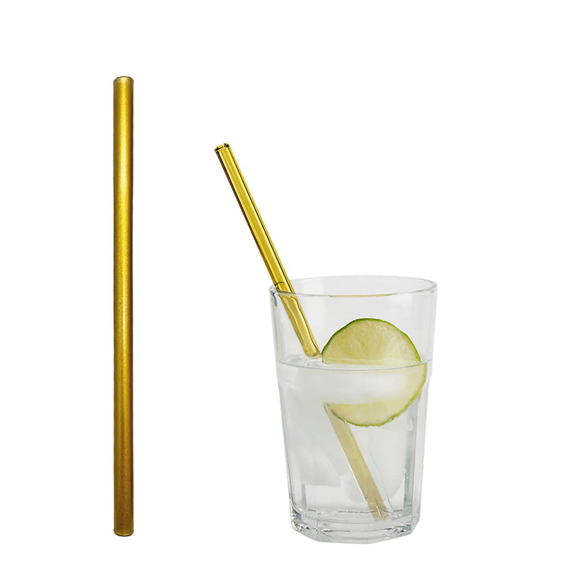 (50 Stück) Glastrinkhalme - 200mm - ø 8mm - Gold - inkl. 1 Reinigungsbürste