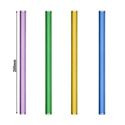 (48 szt.) Słomki szklane - 200mm - ø8mm - proste - 4 kolory - ze 1 szczoteczką do czyszczenia z nylonu