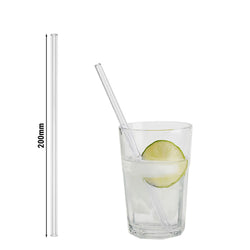 (50 szt.) Słomki szklane - 200mm - ø8mm - proste - Przezroczysty - ze 1 szczoteczką do czyszczenia z nylonu