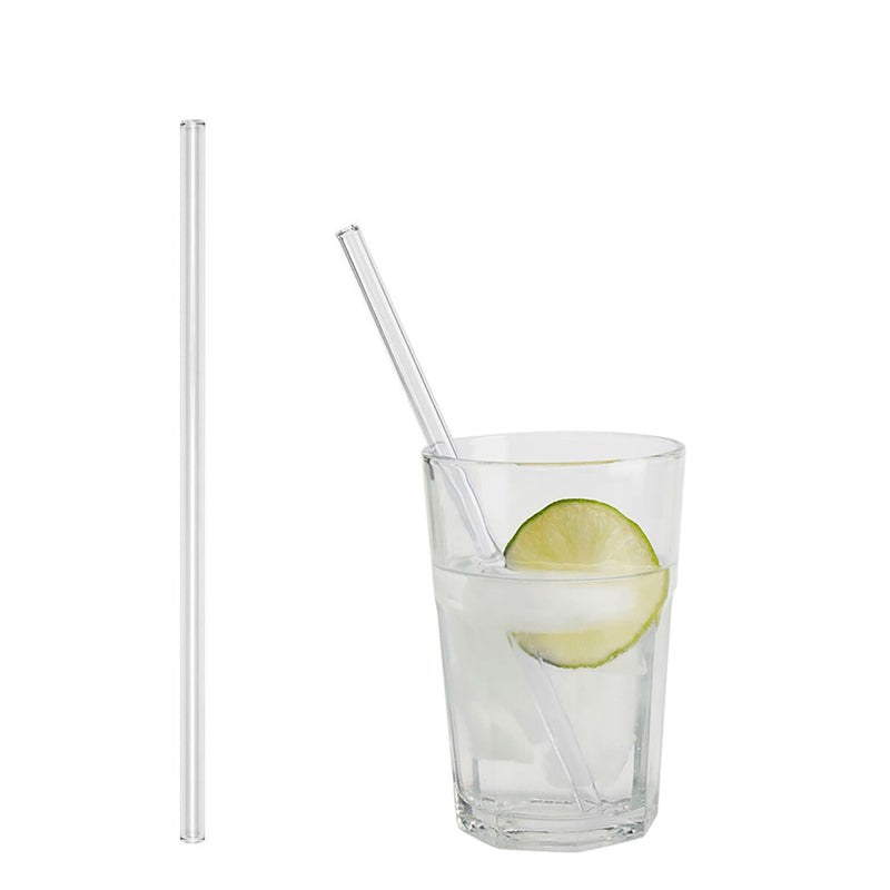 (50 szt.) Słomki szklane - 200mm - ø8mm - proste - Przezroczysty - ze 1 szczoteczką do czyszczenia z nylonu