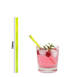 (50 Stück) Glastrinkhalme - 150mm - ø 8mm - Neon Gelb - inkl. 1 Reinigungsbürste