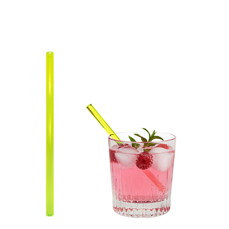 (50 Stück) Glastrinkhalme - 150mm - ø 8mm - Neon Gelb - inkl. 1 Reinigungsbürste