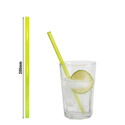 (50 Stück) Glastrinkhalme - 200mm - ø 8mm - Neon Gelb - inkl. 1 Reinigungsbürste