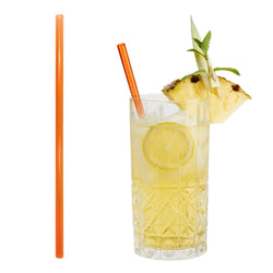 (50 Stück) Glastrinkhalme - 230mm - ø 8mm - Neon Orange - inkl. 1 Reinigungsbürste