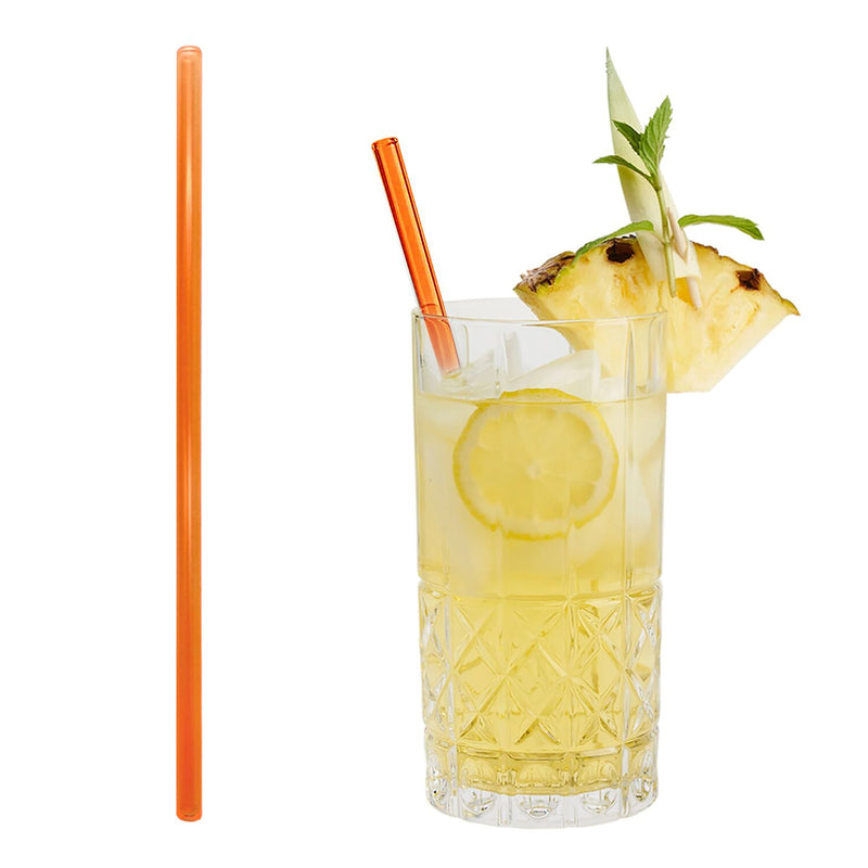 (50 Stück) Glastrinkhalme - 230mm - ø 8mm - Neon Orange - inkl. 1 Reinigungsbürste