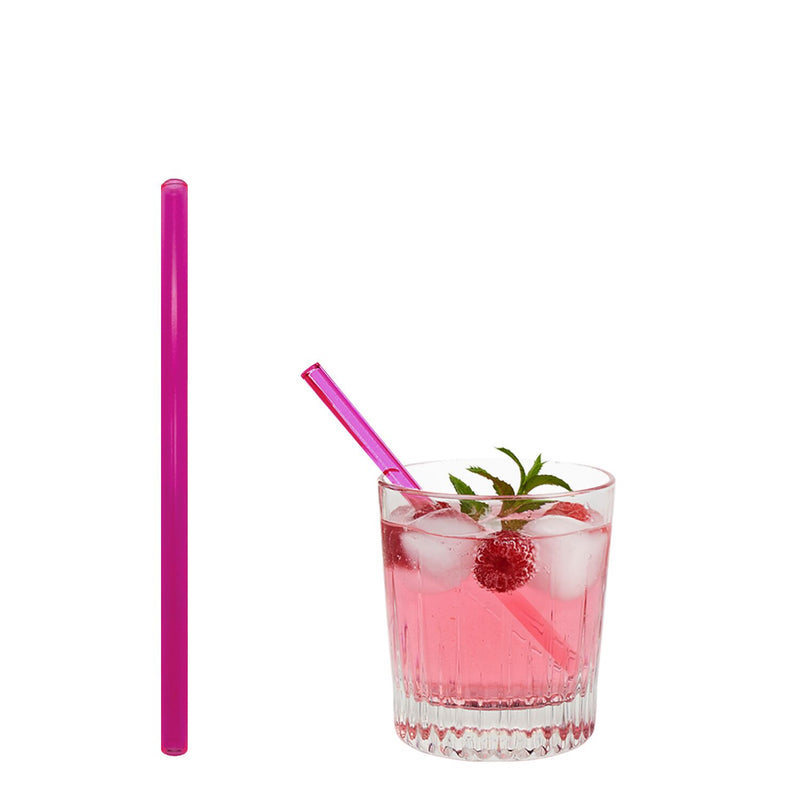 (50 Stück) Glastrinkhalme - 150mm - ø 8mm - Neon Pink - inkl. 1 Reinigungsbürste