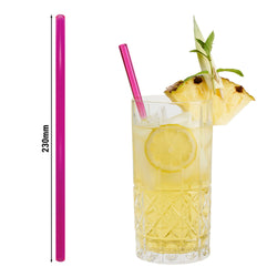 (50 Stück) Glastrinkhalme - 230mm - ø 8mm - Neon Pink - inkl. 1 Reinigungsbürste