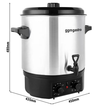 Czajnik do wody i grzanego wina - 27 litrów - 2kW - stal nierdzewna - z kranikiem spustowym i wyłącznikiem czasowym