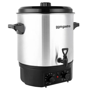 Czajnik do wody i grzanego wina - 27 litrów - 2kW - stal nierdzewna - z kranikiem spustowym i wyłącznikiem czasowym