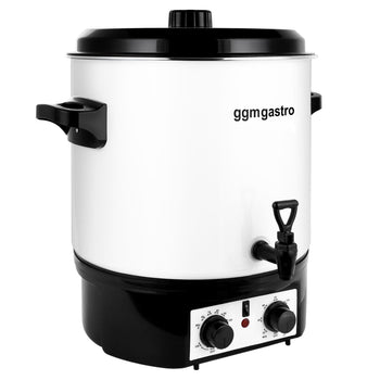 Czajnik do wody i grzanego wina - 27 litrów - 1,8 kW - biały - z kranikiem spustowym i wyłącznikiem czasowym