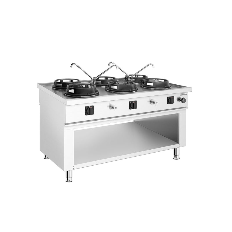Gas Wok - Herd Insel - 90 kW - 6 Brenner - inkl. 4 Wasserhähnen